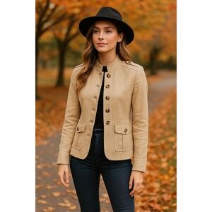 Lena Gabrielle Linen Military Style Jacket Blazer Beige Size 8